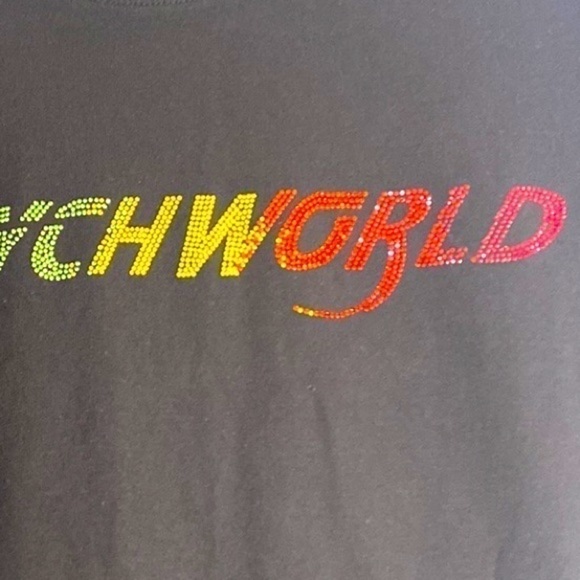 RARE PSYCHWORLD RAINBOW BEJEWELED RHINESTONE BLACK GRAPHIC TEE MENS LARGE - Picture 2 of 3